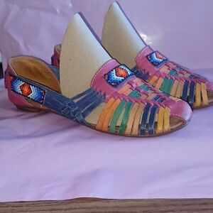 Colorful Beaded Mexican Huarache Sandals Womens Size 7.5